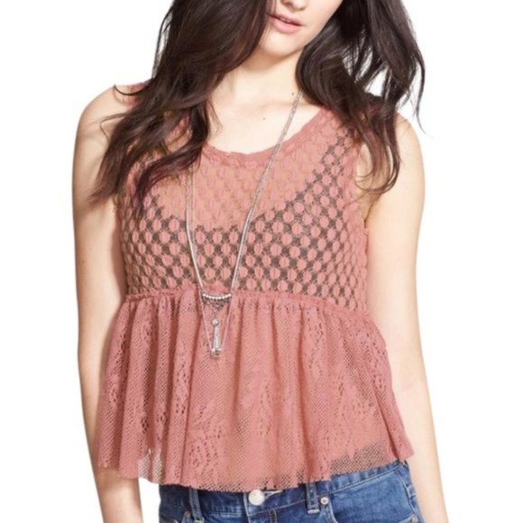 Free People Tops - Free People Lace Ruffle Sleeveless Crop Tank Top